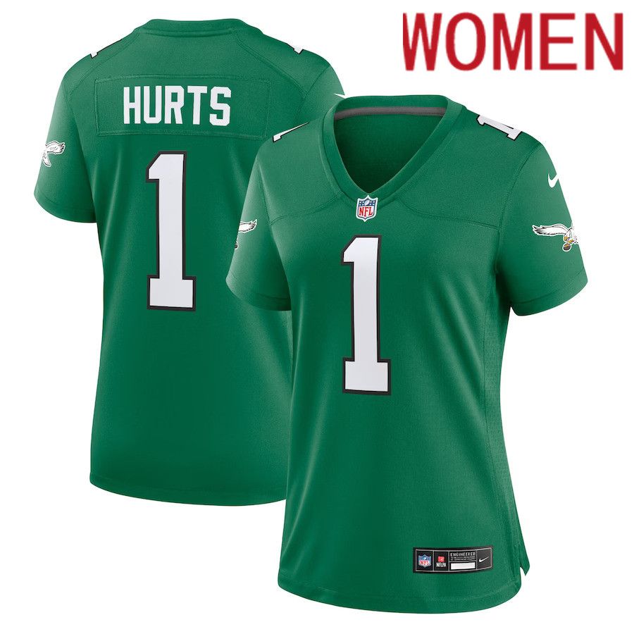 Women Philadelphia Eagles #1 Jalen Hurts Nike Kelly Green Alternate Game Player NFL Jersey
